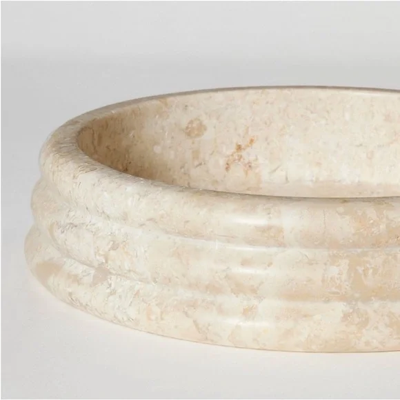 Threshold w/ Studio McGee ~ Marble Tray Beige - elegant round tabletop accent - Picture 2 of 7